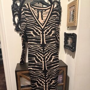 Fashion Nova V-Neck Brown Beige Zebra Bodycon Sweater Maxi Dress 1x